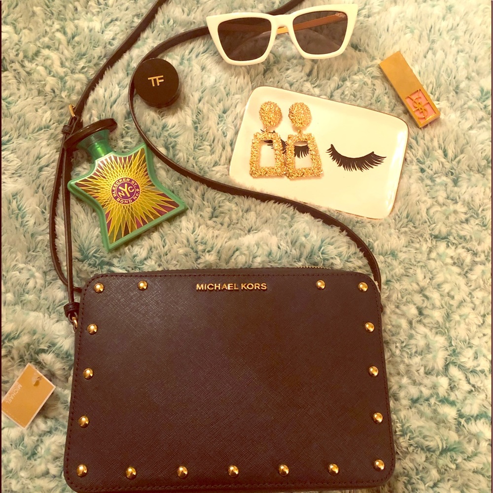 NWT! Michael Kors Sandrine Stud Crossbody in Navy!